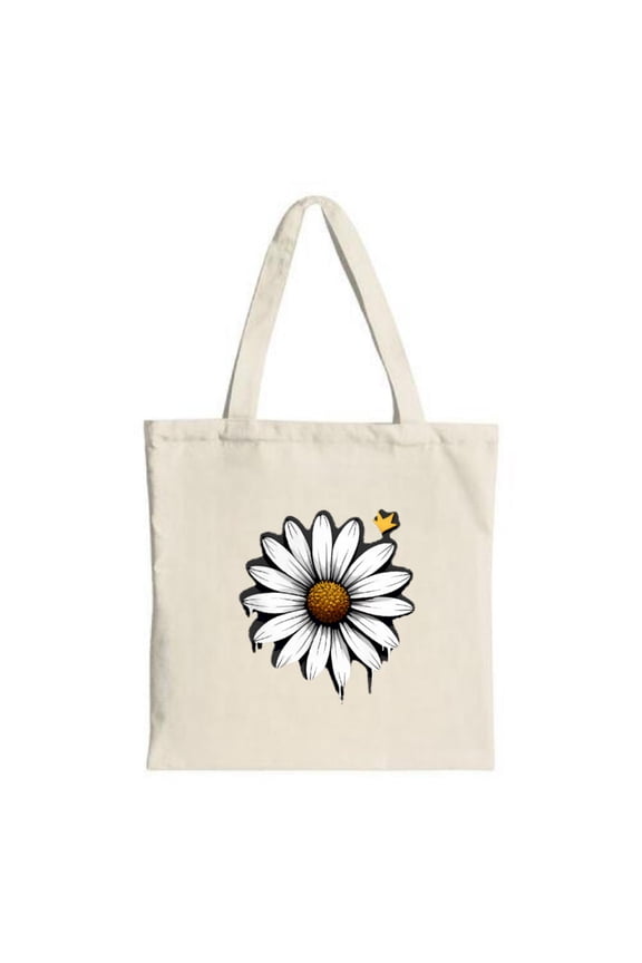 Stylish Canvas Tote Bag with Dripping Daisy Design & Yellow Star - Perfect for Shopping Travel and Parties - Reusable & Multifunctional