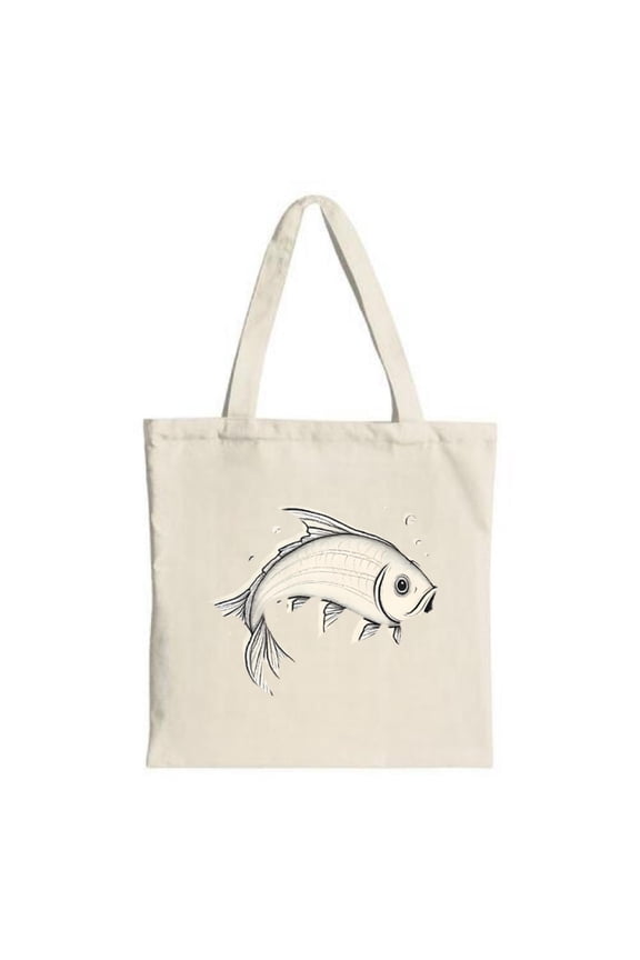 Stylish Canvas Tote Bag with Dynamic Black and White Fish Design - Perfect for Shopping Travel and Parties