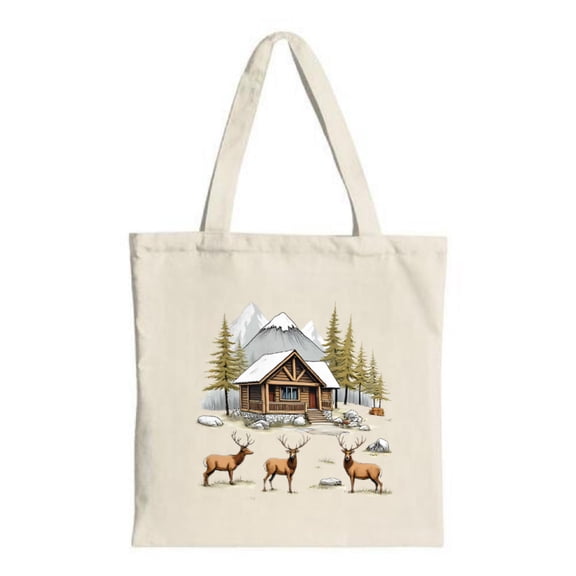 Stylish Canvas Tote Bag with Elegant Winter Scene Design - Perfect for Shopping Travel and Parties - Multifunctional & Reusable