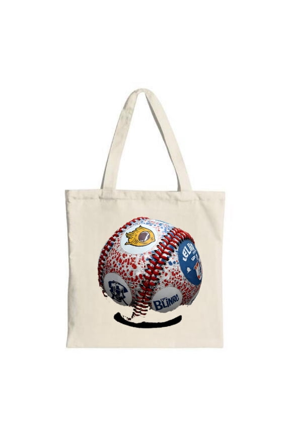 Stylish Canvas Tote Bag with Eye-Catching Baseball Design Red Stitching & Logos - Perfect for Shopping Travel & Parties