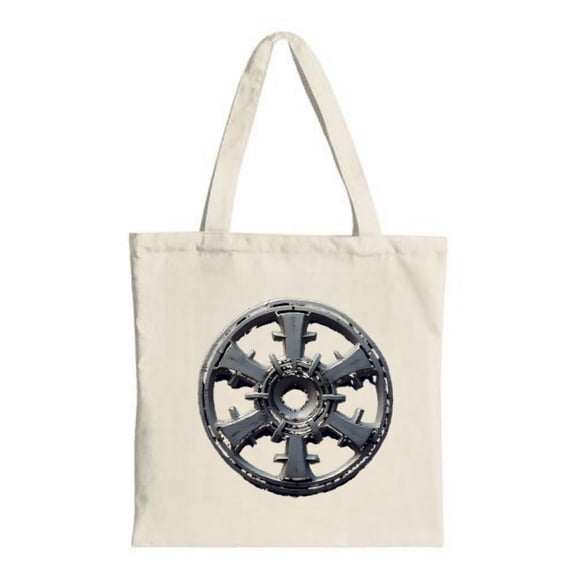 Stylish Canvas Tote Bag with Eye-Catching Metallic Wheel Design Perfect for Shopping Travel and Parties - Reusable & Multifunctional