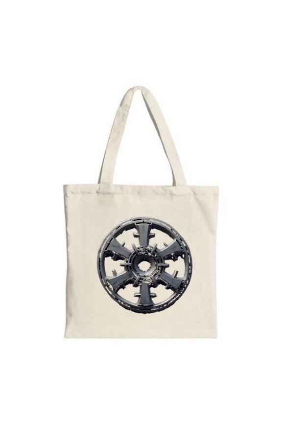 Stylish Canvas Tote Bag with Eye-Catching Metallic Wheel Design Perfect for Shopping Travel and Parties - Reusable & Multifunctional