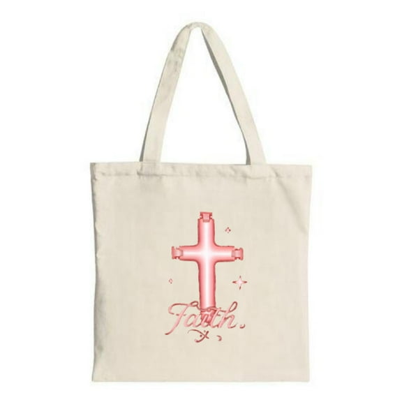 Stylish Canvas Tote Bag with ' Faith ' in Cursive Surrounded by Stars - Perfect for Shopping Travel and Parties