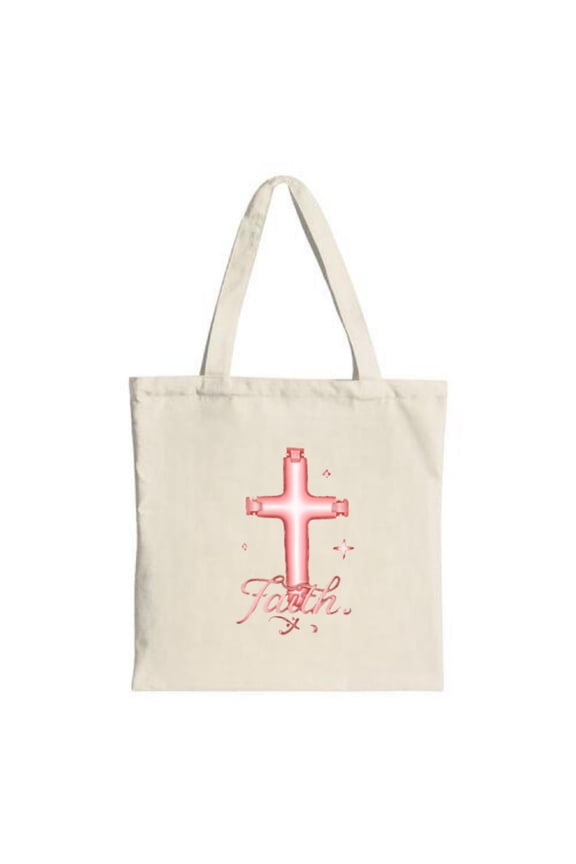 Stylish Canvas Tote Bag with ' Faith ' in Cursive Surrounded by Stars - Perfect for Shopping Travel and Parties