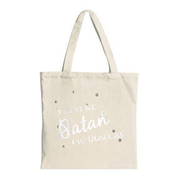 Stylish Canvas Tote Bag with ' Firat ' e Batan Cwinaas ' in elegant mixed fonts perfect for shopping travel and parties