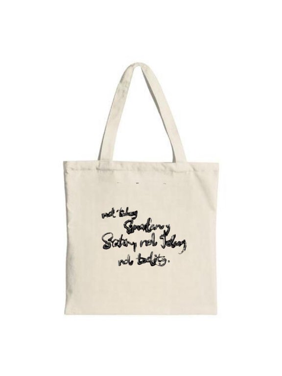 Stylish Canvas Tote Bag with Handwritten Quote Design: " not to blog Saturday night talking not bedtime " - Perfect for Shopping & Travel