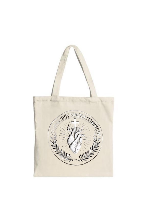 Stylish Canvas Tote Bag with Heart & Arrow Design Surrounded by Laurel Wreath Perfect for Shopping Travel and Parties