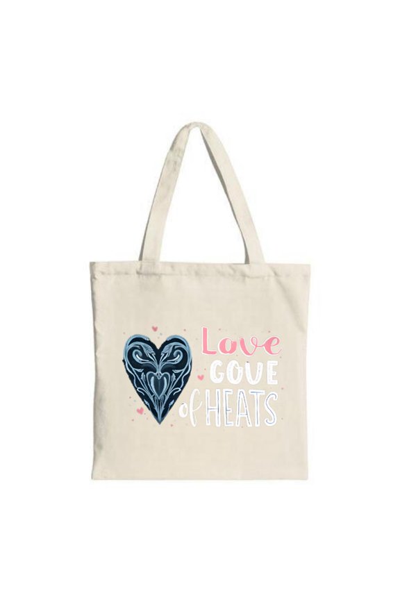 Stylish Canvas Tote Bag with Heart Design in Blue & Pink ' Love goes of heats ' Text Perfect for Shopping Travel & Parties