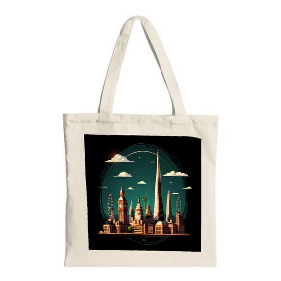 Stylish Canvas Tote Bag with Iconic City Skyline Design - Perfect for Shopping Travel and Parties - Multifunctional & Reusable
