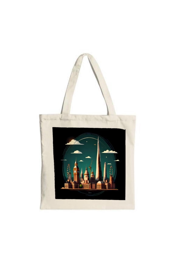 Stylish Canvas Tote Bag with Iconic City Skyline Design - Perfect for Shopping Travel and Parties - Multifunctional & Reusable