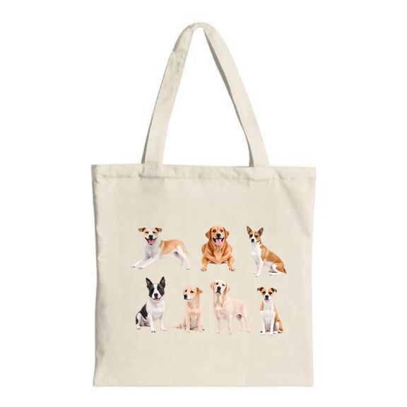 Stylish Canvas Tote Bag with Illustrated Dogs - Perfect for Shopping Travel & Parties - Sturdy Reusable Vibrant Design