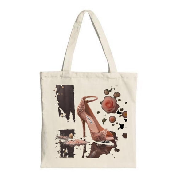 Stylish Canvas Tote Bag with Intricate High - Heeled Shoe Design Abstract Shapes - Perfect for Shopping Travel & Parties