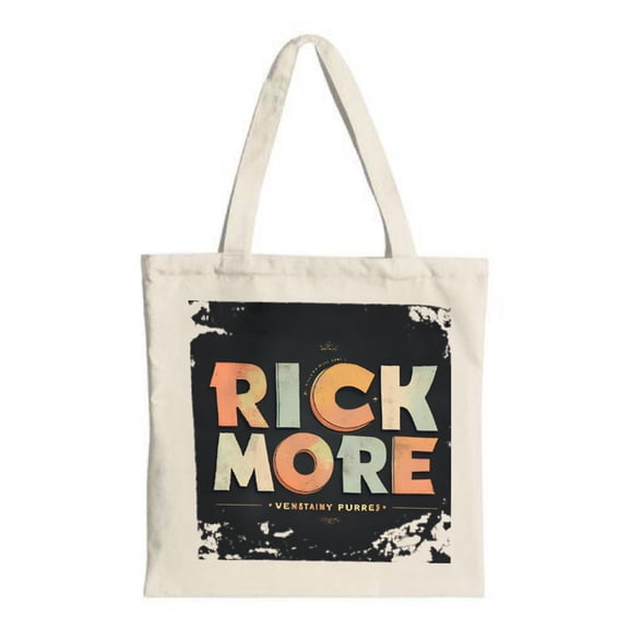 Stylish Canvas Tote Bag with ' MORE ' in bold colors on a distressed black background perfect for shopping travel and parties
