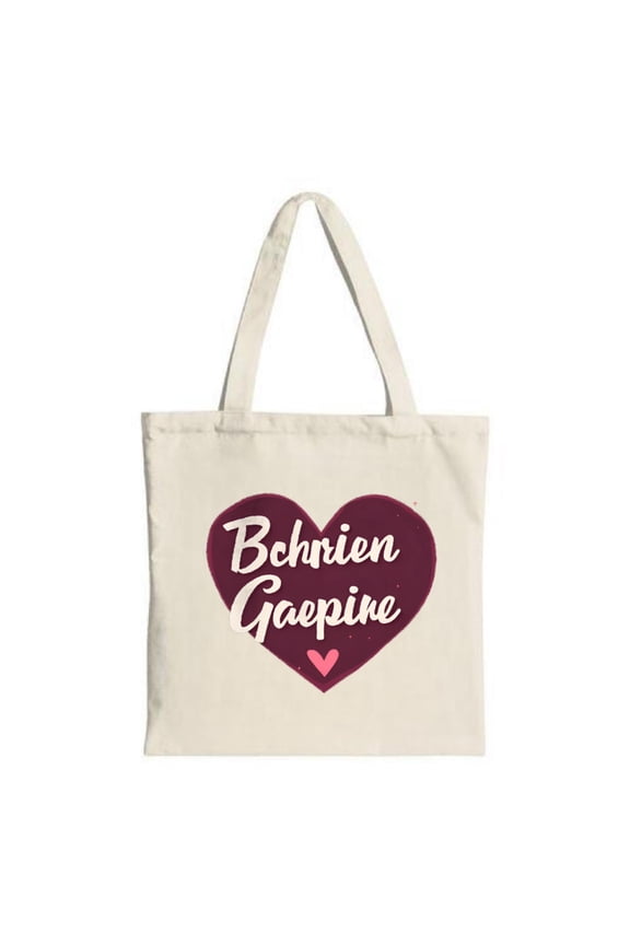 Stylish Canvas Tote Bag with Maroon Heart Design & White Cursive ' Bchrien Gaepine ' Perfect for Shopping Travel & Parties