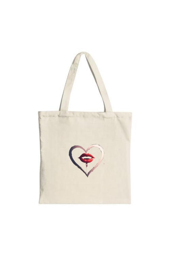 Stylish Canvas Tote Bag with Metallic Pink Heart Design Perfect for Shopping Travel and Parties