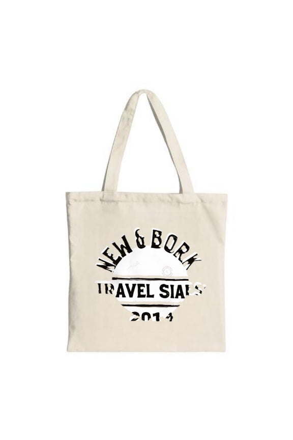 Stylish Canvas Tote Bag with " NEW BORN TRAVEL STARS 2014 " in an arch above a planet graphic perfect for shopping travel and parties