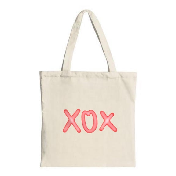 Stylish Canvas Tote Bag with Pink ' XOX ' Design and Heart Perfect for Shopping Travel and Parties - Eco-Friendly & Reusable