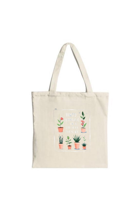 Stylish Canvas Tote Bag with Potted Plants Design - Perfect for Shopping Travel & Parties - Inspirational Quote Included