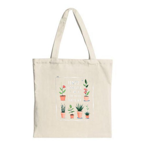 Stylish Canvas Tote Bag with Potted Plants Design - Perfect for Shopping Travel & Parties - Inspirational Quote Included
