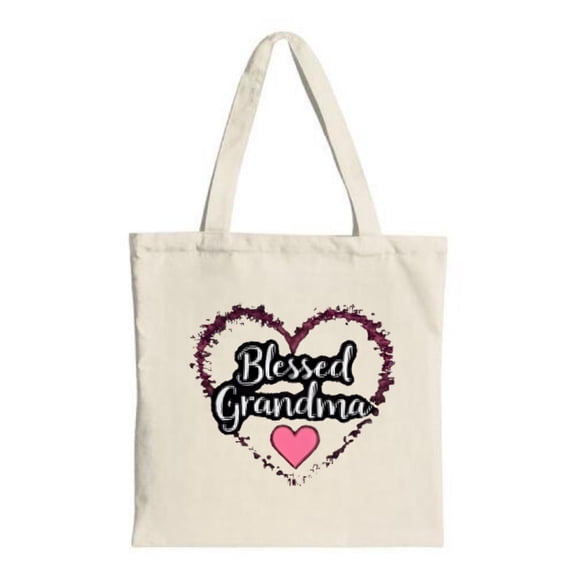 Stylish Canvas Tote Bag with Purple Speckled Heart Design and ' Blessed Grandma ' in Cursive Perfect for Shopping and Travel
