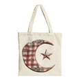 thumbnail image 1 of Stylish Canvas Tote Bag with Red & White Checkered Design Floral & Star Motifs - Perfect for Shopping Travel & Parties, 1 of 6