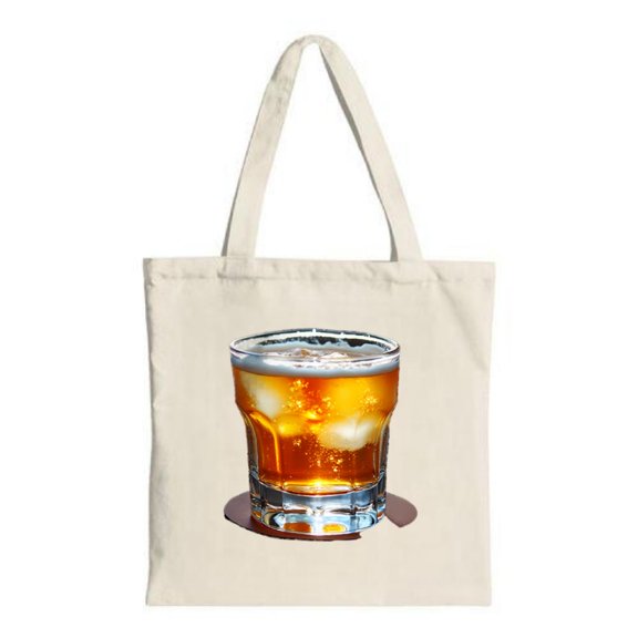 Stylish Canvas Tote Bag with Refreshing Golden Beverage Print Perfect for Parties Travel and Shopping - Multifunctional & Reusable