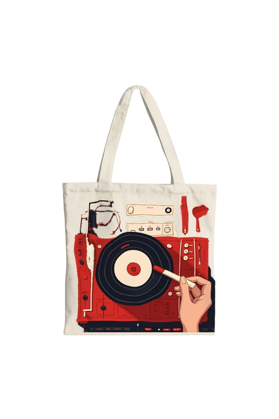 Stylish Canvas Tote Bag with Retro Turntable and DJ Mixer Design - Perfect for Music Lovers Parties Travel & Shopping - Multifunctional Reusable Bag