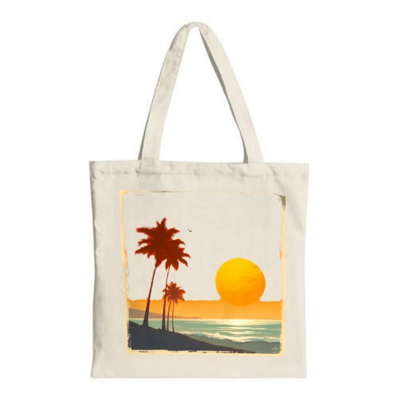 Stylish Canvas Tote Bag with Serene Beach Sunset Design Perfect for Travel Shopping and Parties - Multifunctional & Reusable