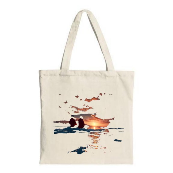Stylish Canvas Tote Bag with Serene Sunset Beach Scene - Perfect for Shopping Travel and Parties - Multifunctional & Reusable