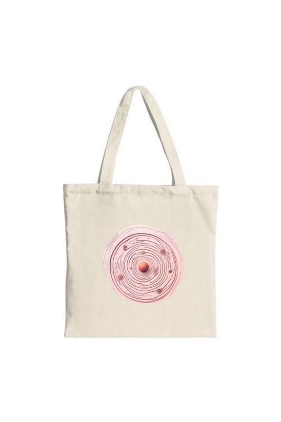 Stylish Canvas Tote Bag with Solar System Design: Concentric Rings & Red Center Perfect for Shopping Travel & Parties