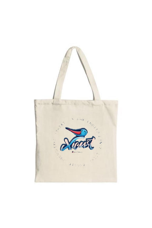 Stylish Canvas Tote Bag with Vibrant Bird Graphic Circular Pattern and ' Xpress ' in Cursive - Perfect for Shopping Travel and Parties