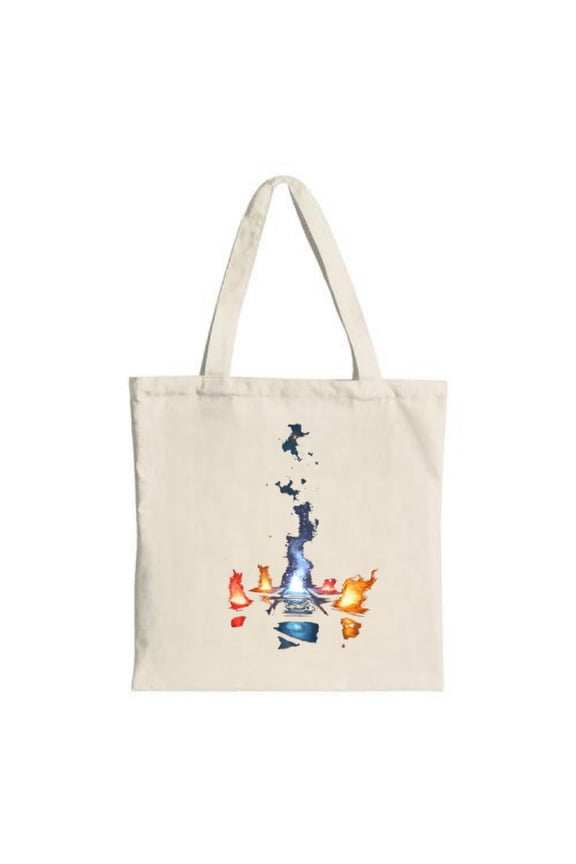 Stylish Canvas Tote Bag with Vibrant Blue and Red Flame Pattern Perfect for Shopping Travel and Parties - Multifunctional & Reusable