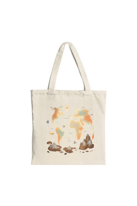 Colorful Earth Map Tote Bag - Canvas Multifunctional Reusable Shopping Bag with Vibrant Continent and Ocean Design Ideal for Travel & Parties