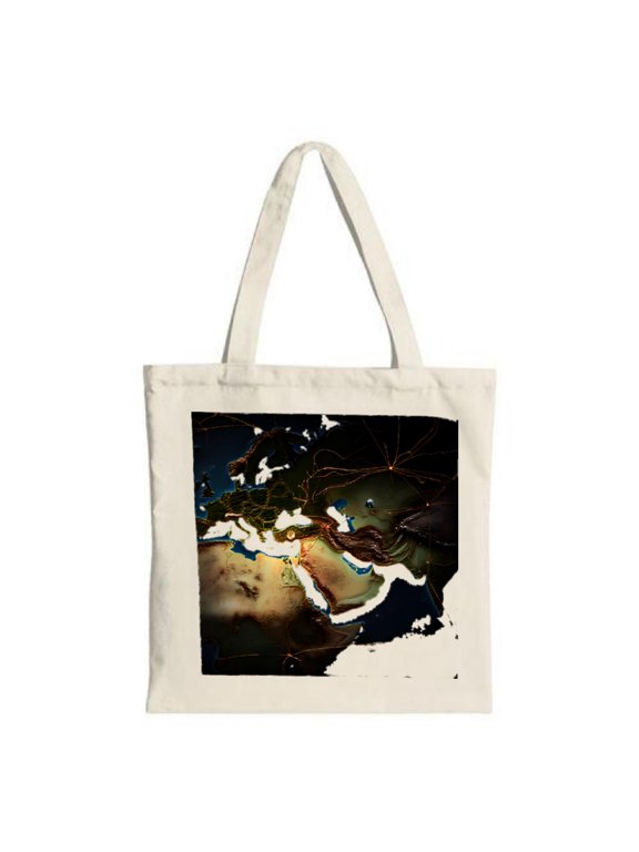 Stylish Canvas Tote Bag with Vibrant Orange Transportation Map of Europe & Asia Perfect for Travel Shopping and Parties