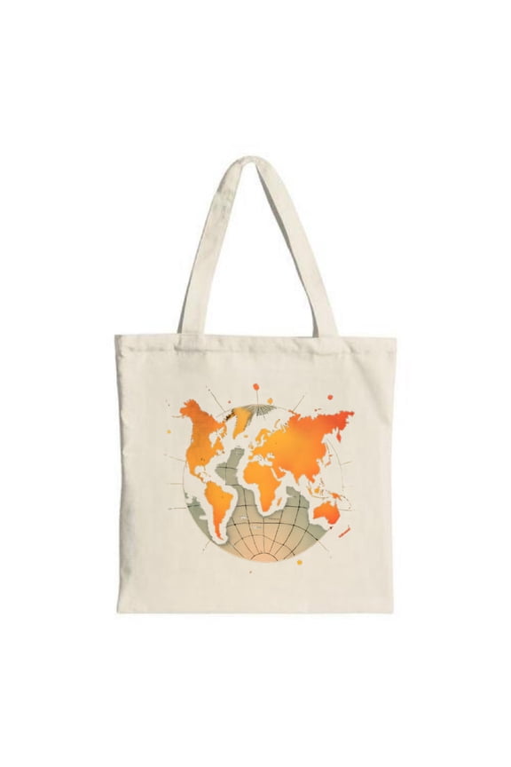 Stylish Canvas Tote Bag with Vibrant Orange and Gray World Map Design Perfect for Shopping Travel and Parties