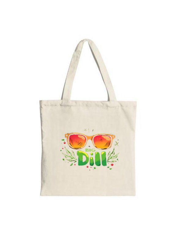 Stylish Canvas Tote Bag with Graphic Sunglasses Design " BIG DILL " Text Green Frames & Orange Lenses Perfect for Shopping & Travel