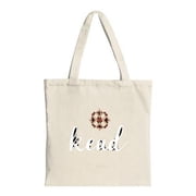 Stylish Cream Canvas Tote Bag with Cursive Kard and Geometric Red Black and White Pattern - Perfect for Shopping and Travel