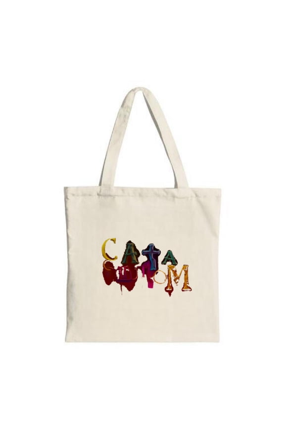 Stylish Canvas Tote Bag with Artistic ' C A T A M ' Letter Design - Perfect for Shopping Travel and Parties - Reusable & Multifunctional