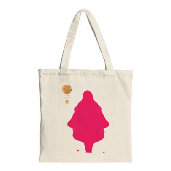 Stylish Cream Tote Bag with Pink Silhouette Face Gold & Orange Circular Designs Perfect for Shopping Travel & Parties