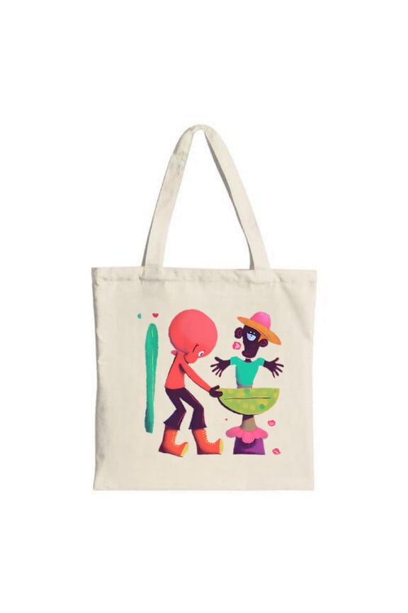 Vibrant Cartoon Characters Tote Bag - Colorful Design with Hearts Perfect for Shopping Travel & Parties - Multifunctional Canvas Bag