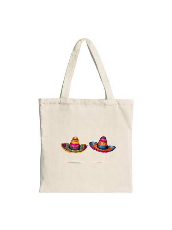 Colorful Striped Hats Tote Bag - Cream Canvas Multifunctional Reusable Shopping Bag for Parties Travel & Shopping