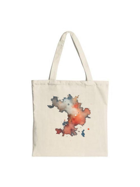 Vibrant Watercolor Map Tote Bag - Abstract Design in Blue Red & Orange Perfect for Shopping Travel & Parties - Stylish & Reusable