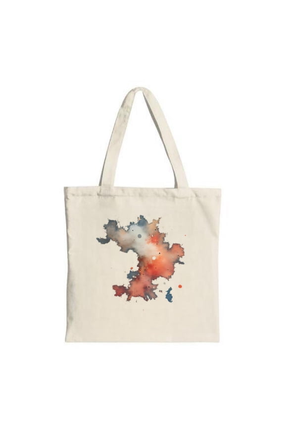 Vibrant Watercolor Map Tote Bag - Abstract Design in Blue Red & Orange Perfect for Shopping Travel & Parties - Stylish & Reusable