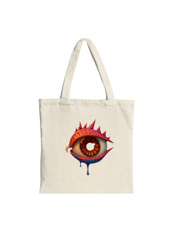 Stylish Canvas Tote Bag with Fierce Eye Design: Detailed Brown Iris Red Dripping Effect - Perfect for Shopping and Travel