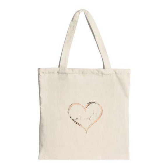 Elegant Canvas Tote Bag with Heart Outline Design Metallic Accents Perfect for Shopping Travel and Parties - Reusable & Stylish