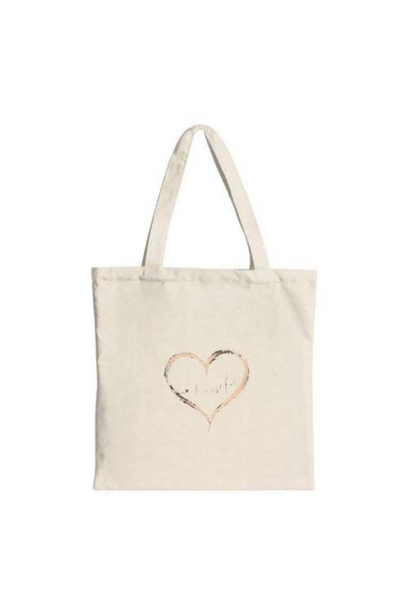 Elegant Canvas Tote Bag with Heart Outline Design Metallic Accents Perfect for Shopping Travel and Parties - Reusable & Stylish