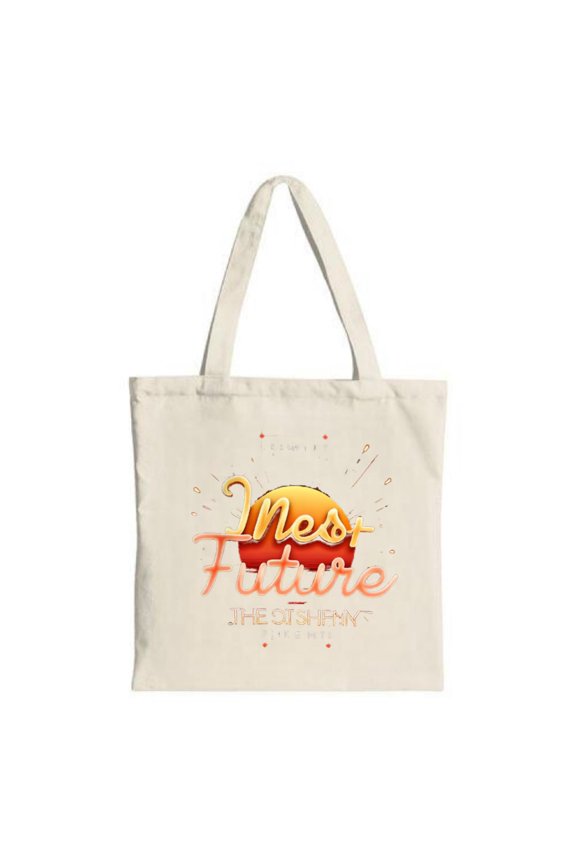 Stylish Canvas Tote Bag with ' Mes Future ' Design Sun Graphic Stars & Lines - Perfect for Shopping Travel & Parties
