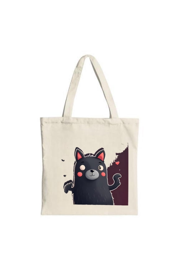 Cheerful Cartoon Black Bear Tote Bag with Pink Cheeks Surrounded by Birds & Hearts Perfect for Shopping Travel & Parties