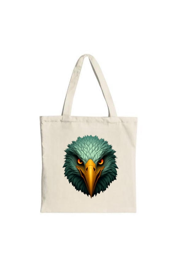 Stylish Natural Canvas Tote Bag with a Vibrant Green Bird ' s Head Design Perfect for Shopping Travel and Parties