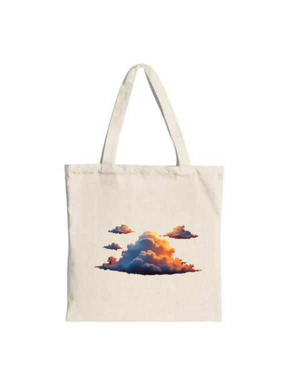 Vibrant Cloud Illustration Tote Bag - Natural Canvas Multifunctional Reusable Shopping Bag for Parties Travel & Shopping